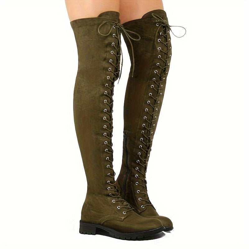 Women's Chunky Low Heel Over The Knee Boots BY6512 Furdela