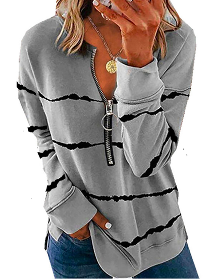 Women Gradient Pattern Autumn Casual Long Sleeve Stripes Top QAL2