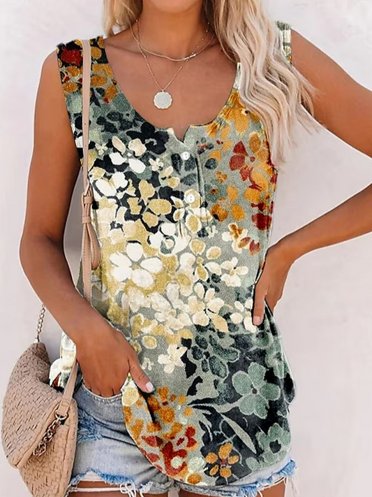 V Neck Loose Casual Floral Tank Top  WS87