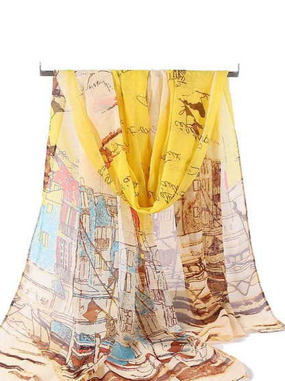 Vacation Abstract Fun Illustration Pattern Silk Scarf Spring Summer Beach Accessories VT14