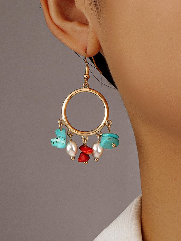 Gold Turquoise Pearl Beaded Earrings Women's Jewelry cc60