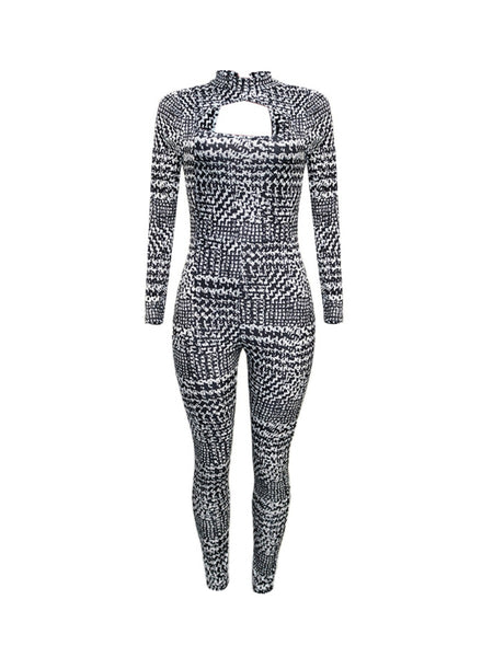 Houndstooth Cut Out Skinny Jumpsuit BO2152