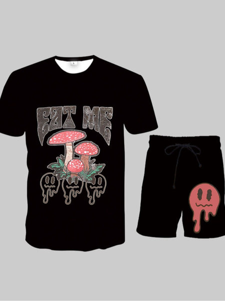Men Mushroom Letter Print Shorts Set AR70126