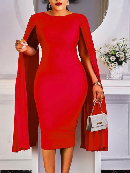 Plus Size Split Sleeve Pleated Bodycon Dress AT9017