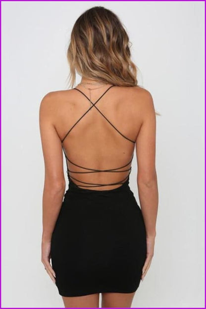 Elegant Backless Cross Bandage Bodycon Dress F691 - Furdela