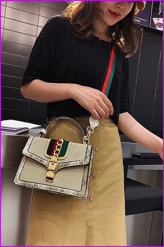 Elegant Lady Stripes Handbag Cross Body Bag F098 - Furdela