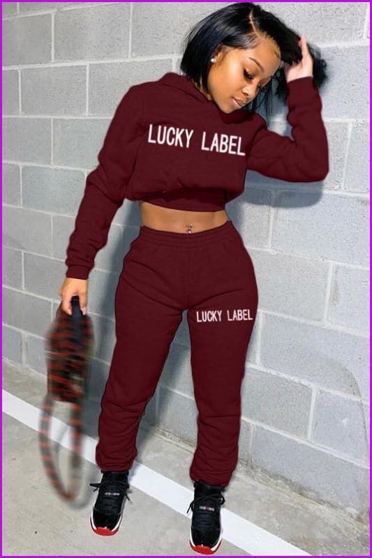 Embroidered Letter Hoodie Two Piece Outfits F1382 - Furdela