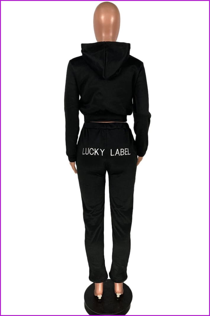 Embroidered Letter Hoodie Two Piece Outfits F1382 - Furdela