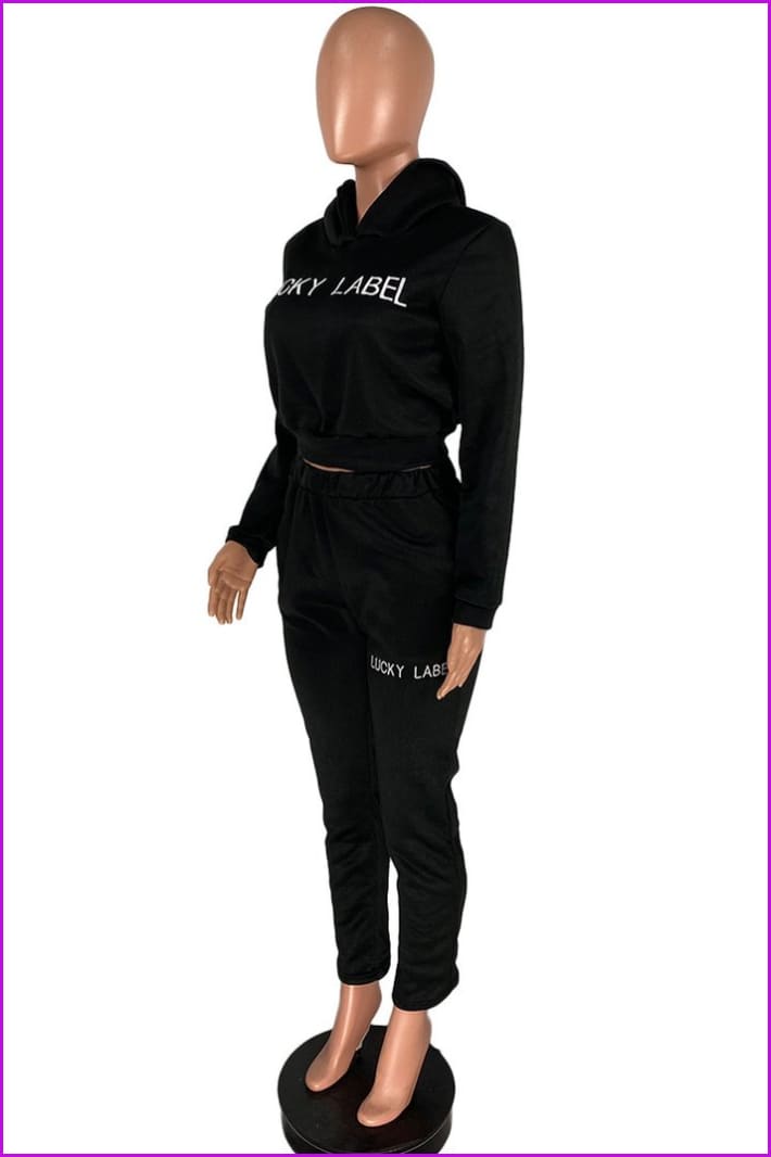 Embroidered Letter Hoodie Two Piece Outfits F1382 - Furdela