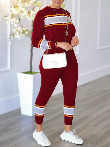 Plus Size Striped Patchwork Skinny Pants Set BO3047