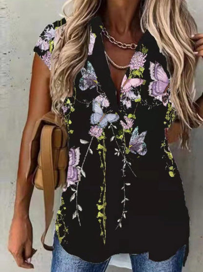 Women&#x27;s Casual Floral Printed Vacation Short Sleeve Blouse  mm289