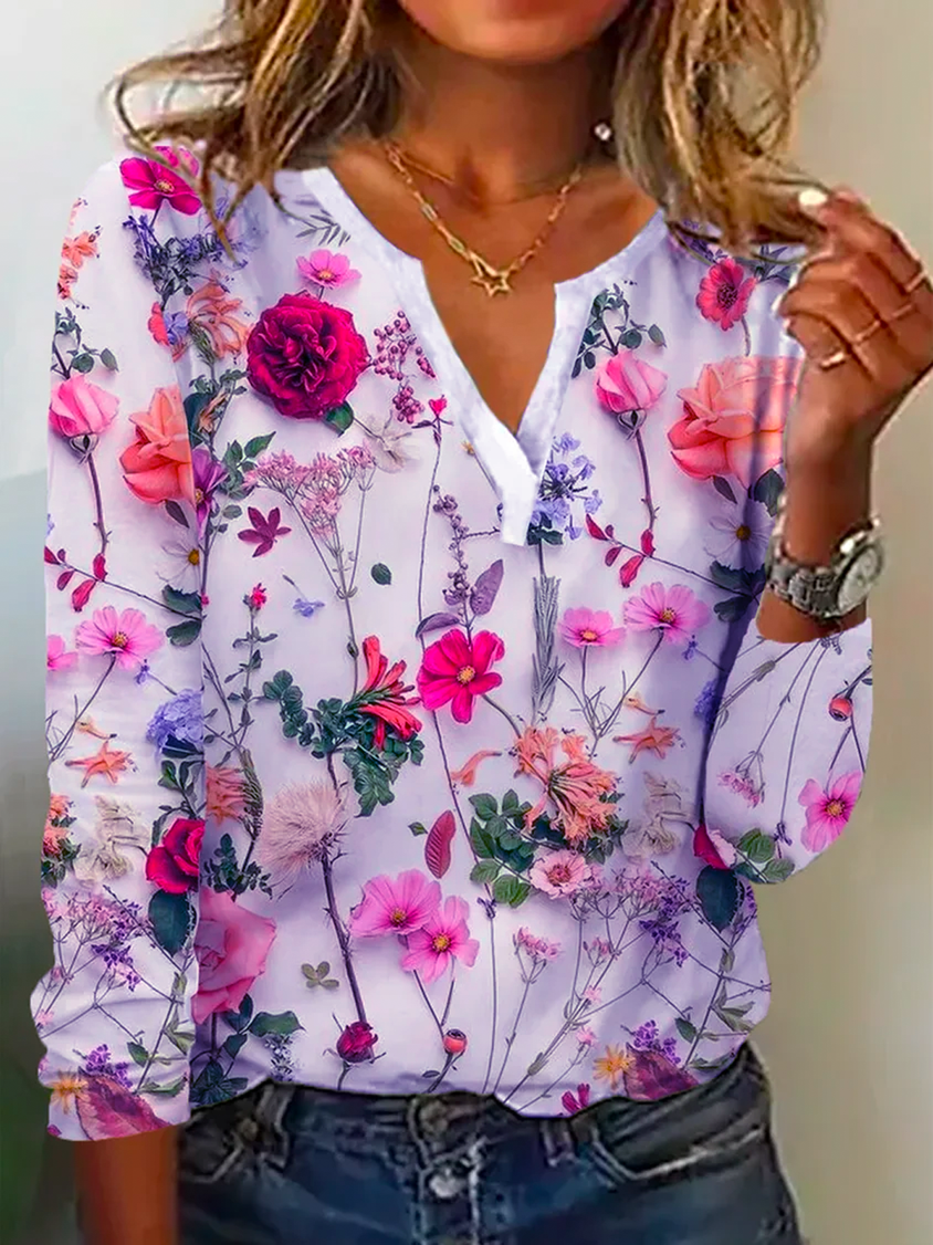 Long Sleeve Floral Casual T-Shirt QAL55