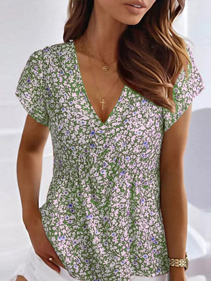 Women's V Neck Casual Short Sleeve T-Shirt AT10046