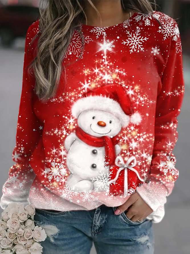 Women Christmas Santa Claus Crewneck Loose Long Sleeve Red Sweatshirts PJ3 - Furdela