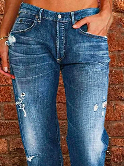 Loose Plain Casual Denim Jeans  QK95