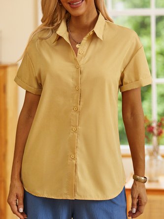 Women Short Sleeves Casual Linen Shirt QAW21