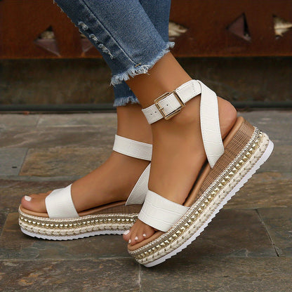 Women's Platform Espadrilles Wedge Sandals, Open Toe Buckle Strap Anti-skid Shoes, Summer Outdoor Sandals SE1047