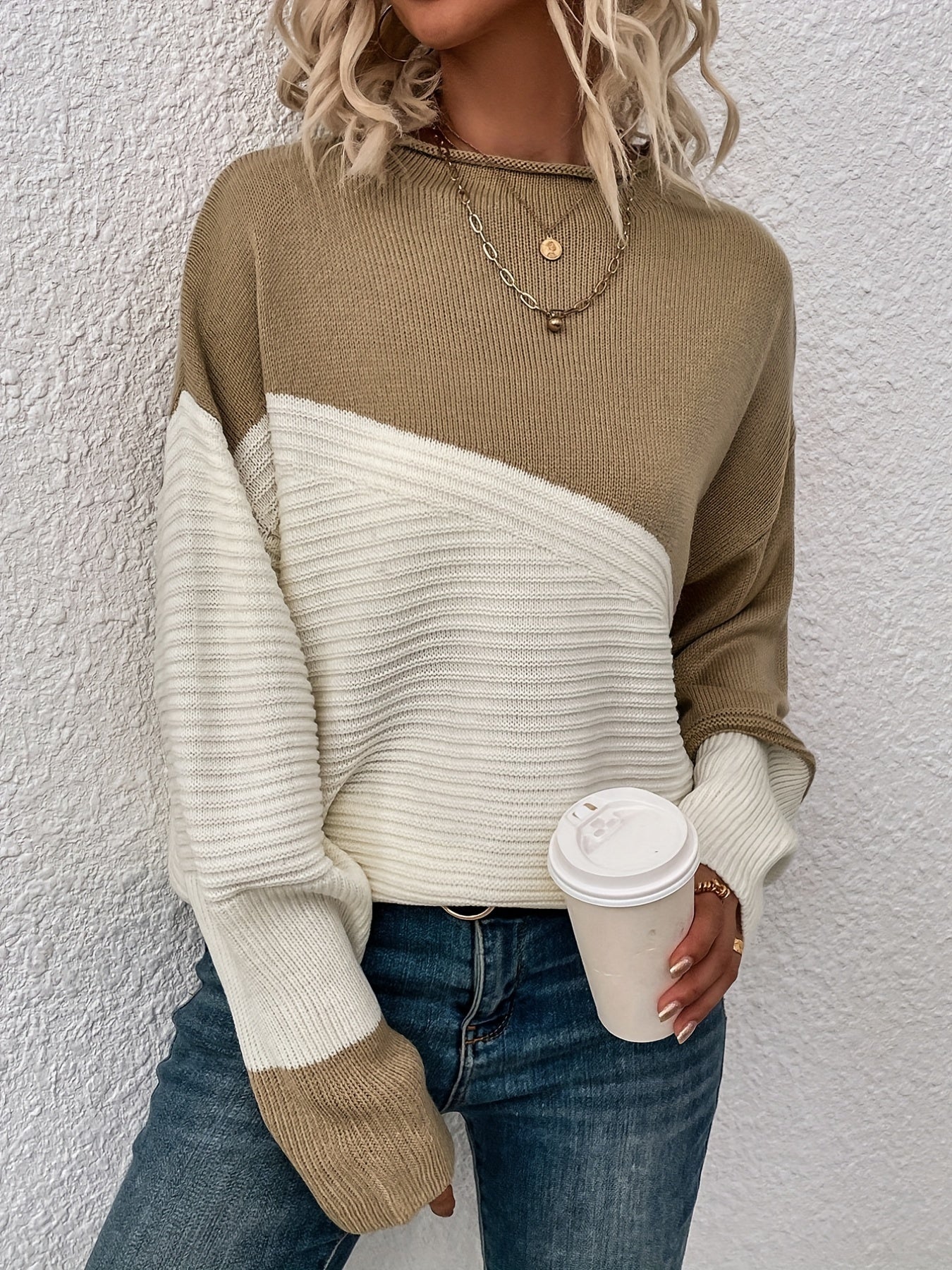 Color Block Loose Pullover Sweater RJ9313 Furdela