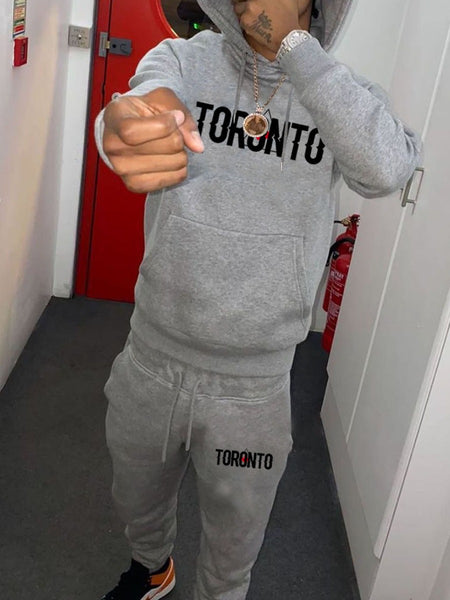 Men Letter Print Kangaroo Pocket Tracksuit Set BO1154