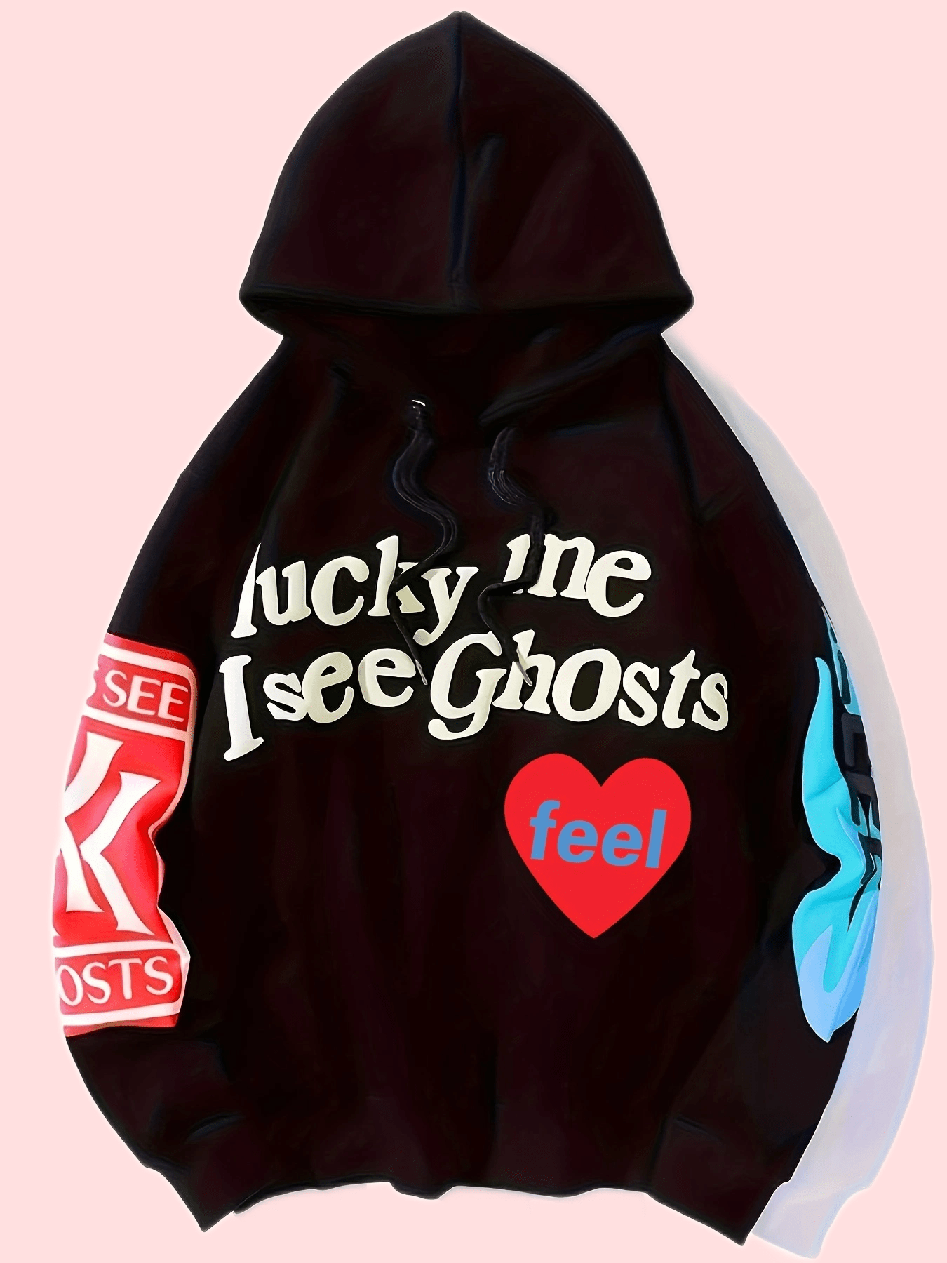 Lucky Me I See Ghosts Letter Graphic Casual Sports Sweatshirt EY4287 Furdela