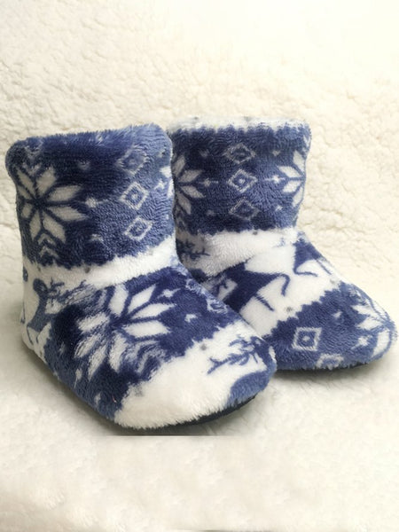 Women's Christmas Non-Slip Printing Warm Home Flat Heel Boots PJ60