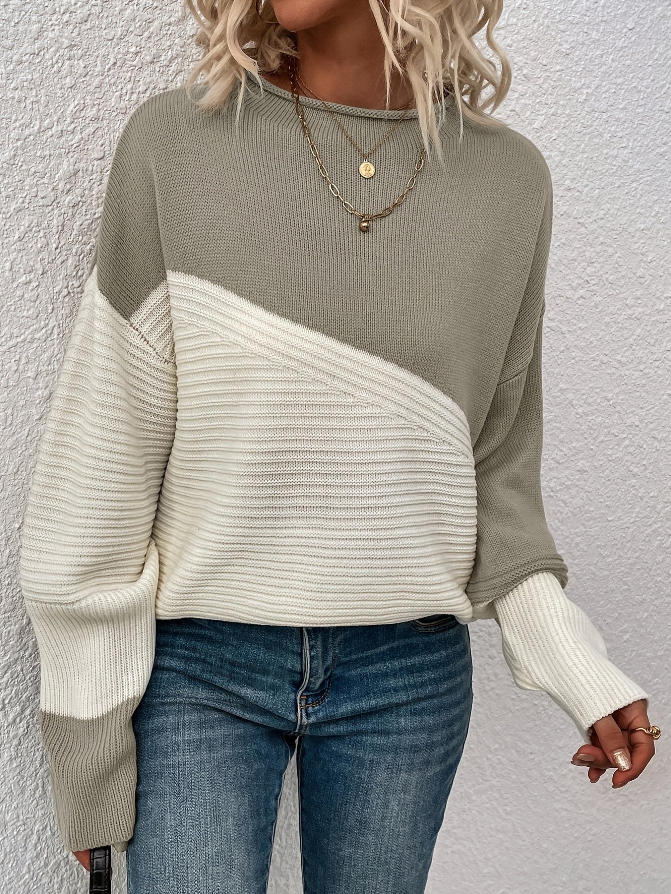 Color Block Loose Pullover Sweater RJ9313 Furdela