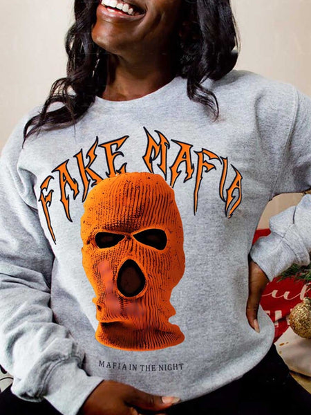 Plus Size Masked Face Letter Print Sweatshirt AC2067