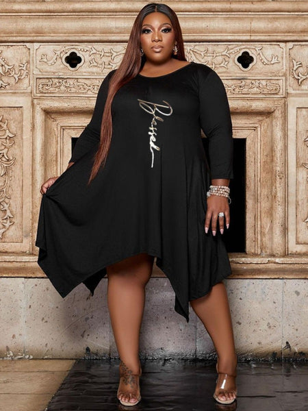 Plus Size Ruffle Design Letter Print Dress AR5056