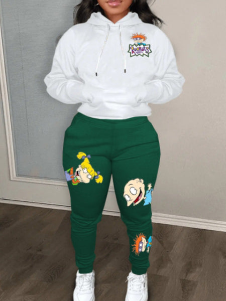 Plus Size Cartoon Letter Print Drawstring Sweatpants AT9018