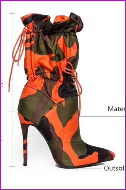 Fashion Camouflage Ankle Boots Woman Stilettos F1890 - Furdela