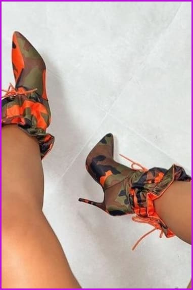 Fashion Camouflage Ankle Boots Woman Stilettos F1890 - Furdela