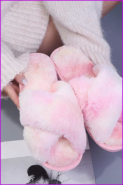 Fashion Colorful Cross Fur Slippers Plush Slippers DE245 - Furdela
