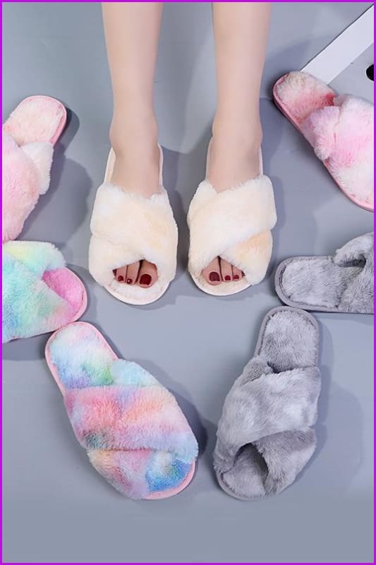Fashion Colorful Cross Fur Slippers Plush Slippers DE245 - Furdela