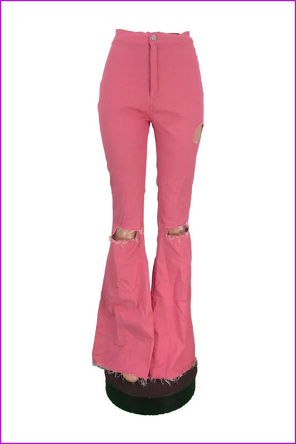 Fashion Hole Pink Flare Pants For WomenDE951 - Furdela