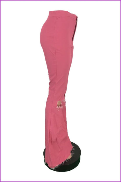 Fashion Hole Pink Flare Pants For WomenDE951 - Furdela