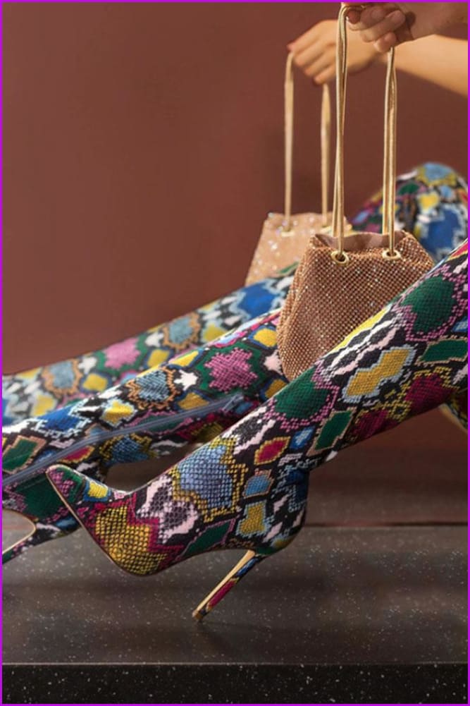 Fashion Multicolor Pointed Toe Over The Knee Boots - Furdela