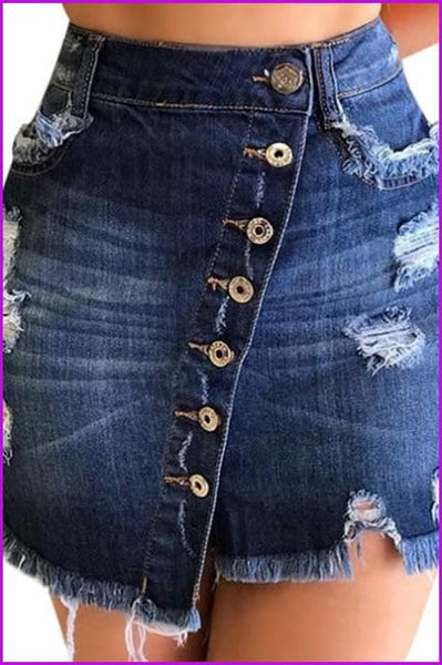 Fashion Pocket Zipper Button Denim Skirt F3372 - Furdela