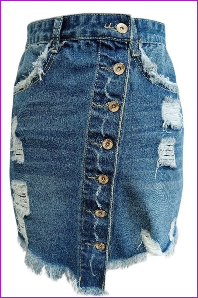 Fashion Pocket Zipper Button Denim Skirt F3372 - Furdela