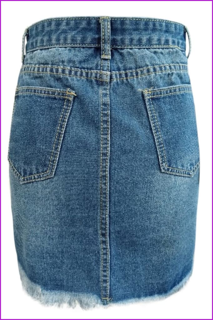 Fashion Pocket Zipper Button Denim Skirt F3372 - Furdela