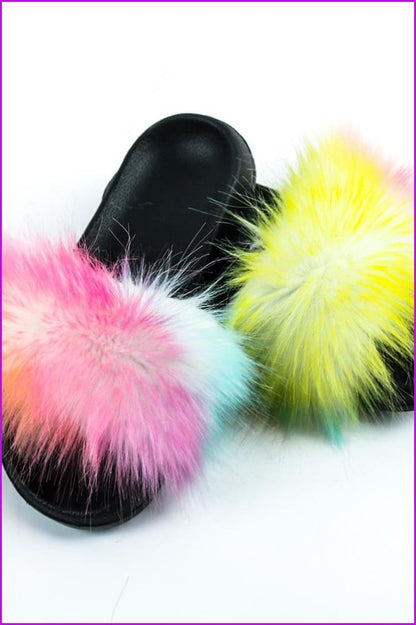 Faux Fake Big Fur Slides & Candy Bag Set B - Furdela