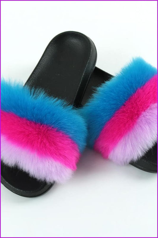 Faux Fake Blue Purple Fur Slides #2 F153 - Furdela