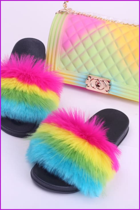 Faux Fake Fur Slides #1 & Candy Bag Set D - Furdela