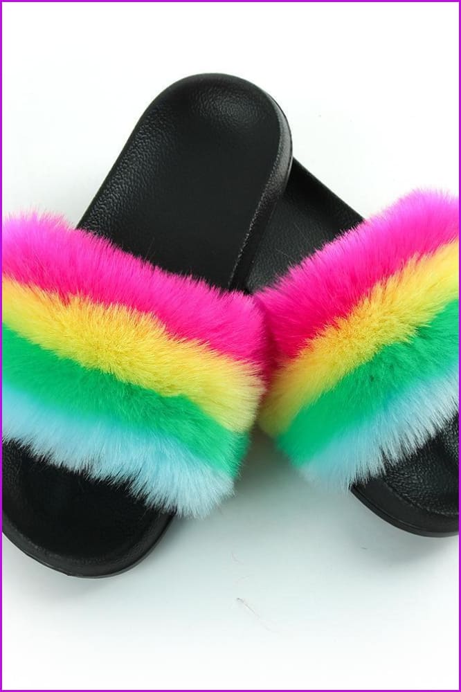 Faux Fake Fur Slides #1 & Candy Bag Set D - Furdela