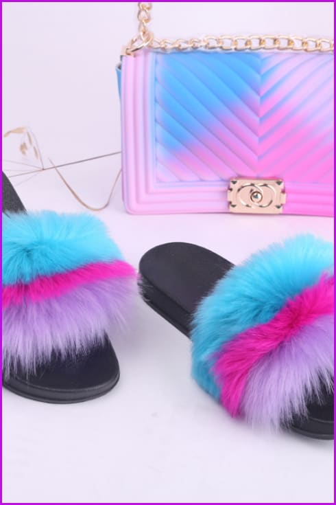 Faux Fake Fur Slides #2 & Candy Bag Set A - Furdela