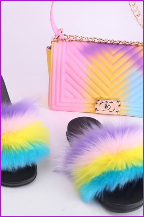 Faux Fake Fur Slides #3 & Candy Bag Set C - Furdela