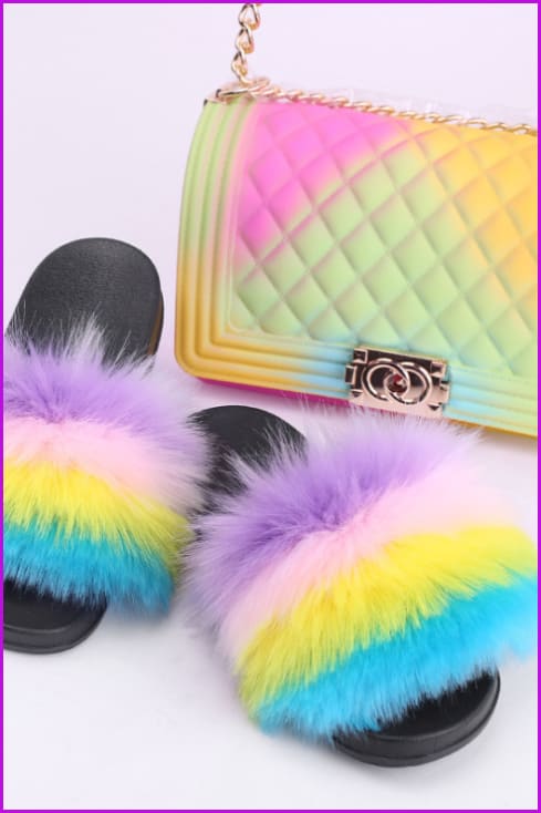 Faux Fake Fur Slides #3 & Candy Bag Set G - Furdela