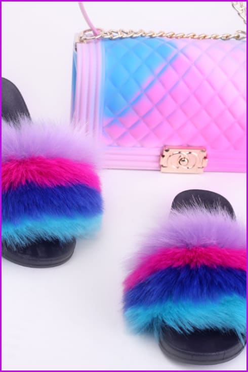 Faux Fake Fur Slides #6 & Candy Bag Set E - Furdela