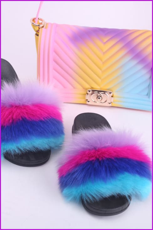 Faux Fake Fur Slides #6 & Candy Bag Set I - Furdela Wholesale