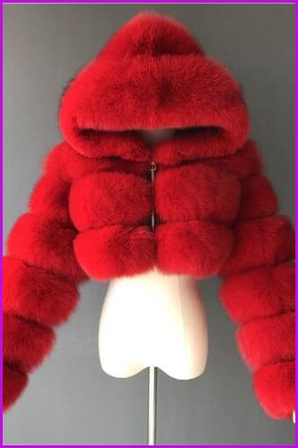 { Faux Fur } Fake Fox Fur Hooded Fur Coat F416 - Furdela