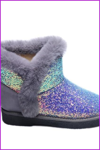 Faux Fur Fashion Glitter Bling Snow Boots DF059 - Furdela Wholesale